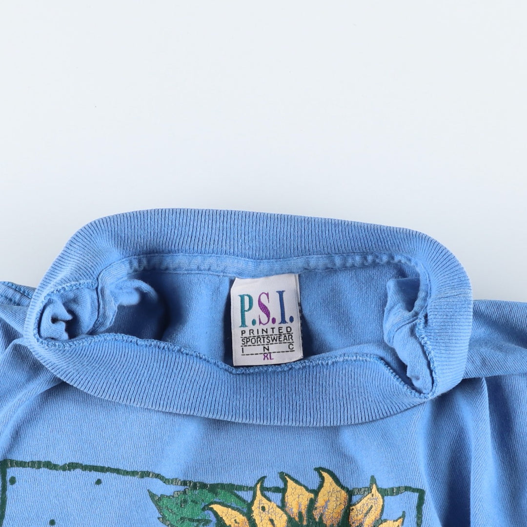 PSI Floral Print T-Shirt, Made in USA, Men's Size XL cotton Blue type light blue Vintage Second Hand