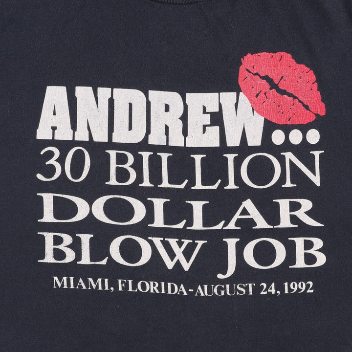 90'S Screen Stars Hurricane Andrew Print T-Shirt, Made in USA, Men's XL equivalent, Vintage cotton black type Vintage Second Hand