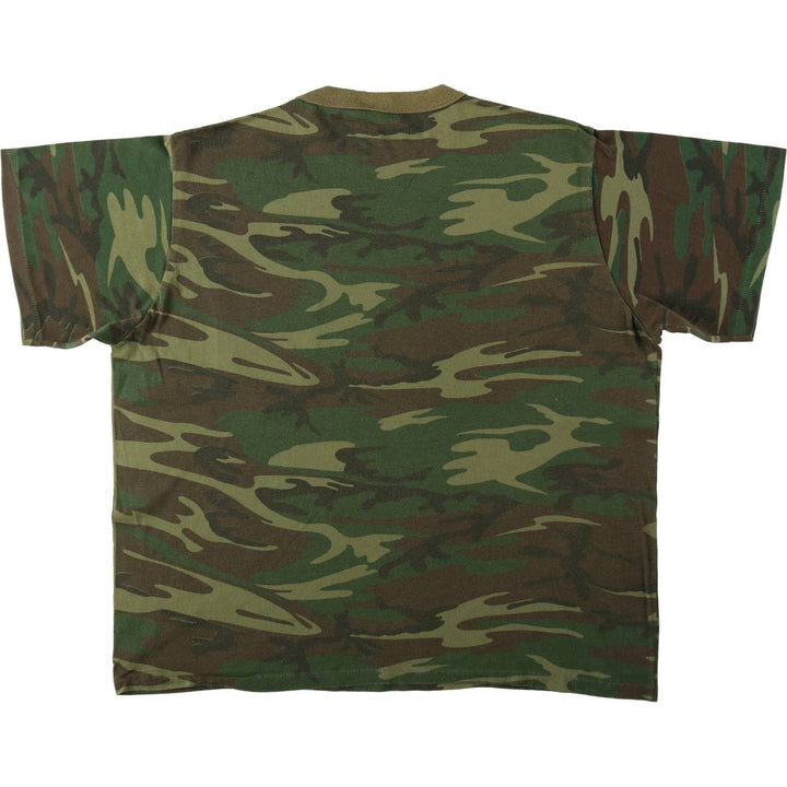 ~90'S Woodland Camo Pocket T-Shirt, Made in USA, Men's XL equivalent, Vintage polyester Khaki type Vintage Second Hand