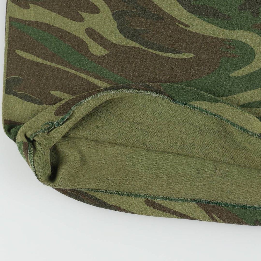 ~90'S Woodland Camo Pocket T-Shirt, Made in USA, Men's XL equivalent, Vintage polyester Khaki type Vintage Second Hand