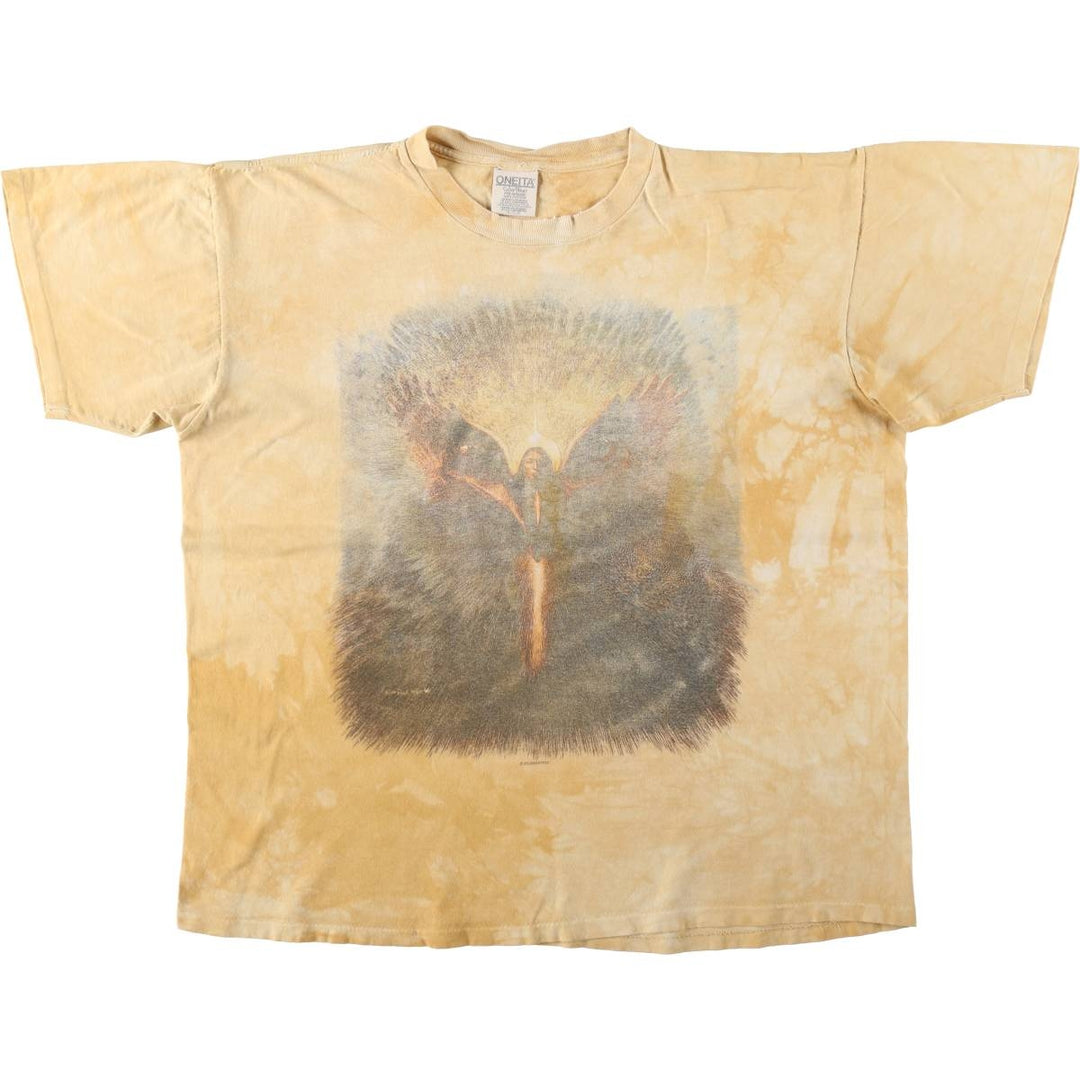 90'S ONEITA Tie-Dye Pattern Print T-Shirt, Men's XL (approx.), Vintage cotton ocher yellow type Vintage Second Hand