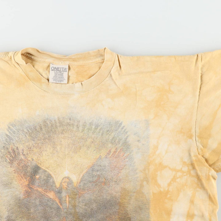 90'S ONEITA Tie-Dye Pattern Print T-Shirt, Men's XL (approx.), Vintage cotton ocher yellow type Vintage Second Hand