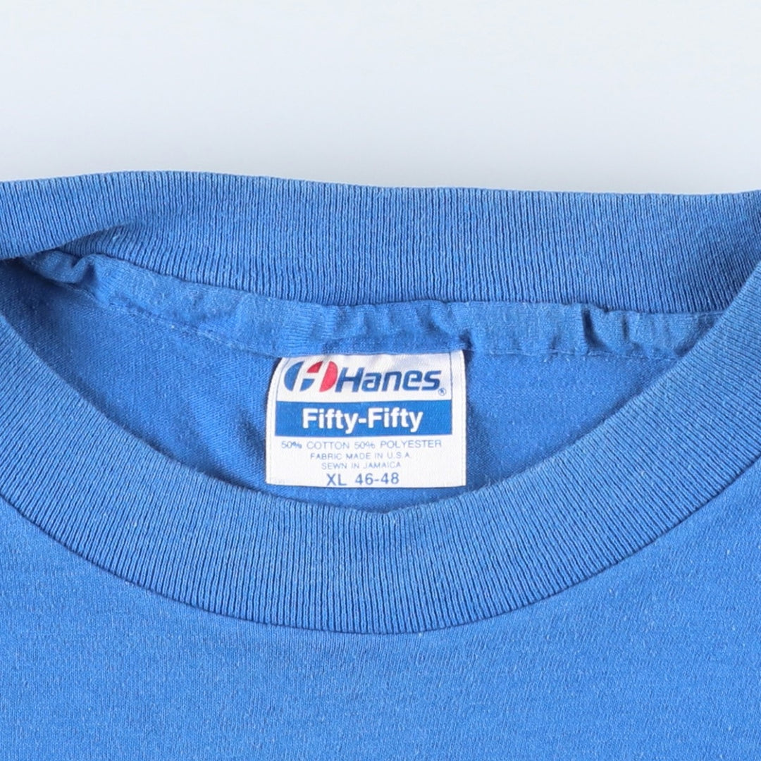 90'S Hanes Fifty-Fifty Blue Tag Printed T-Shirt XL (Size 46-48, equivalent to men's XL) Vintage cotton blue type Vintage Second Hand