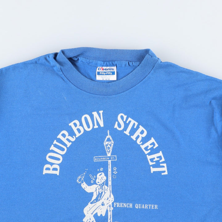 90'S Hanes Fifty-Fifty Blue Tag Printed T-Shirt XL (Size 46-48, equivalent to men's XL) Vintage cotton blue type Vintage Second Hand