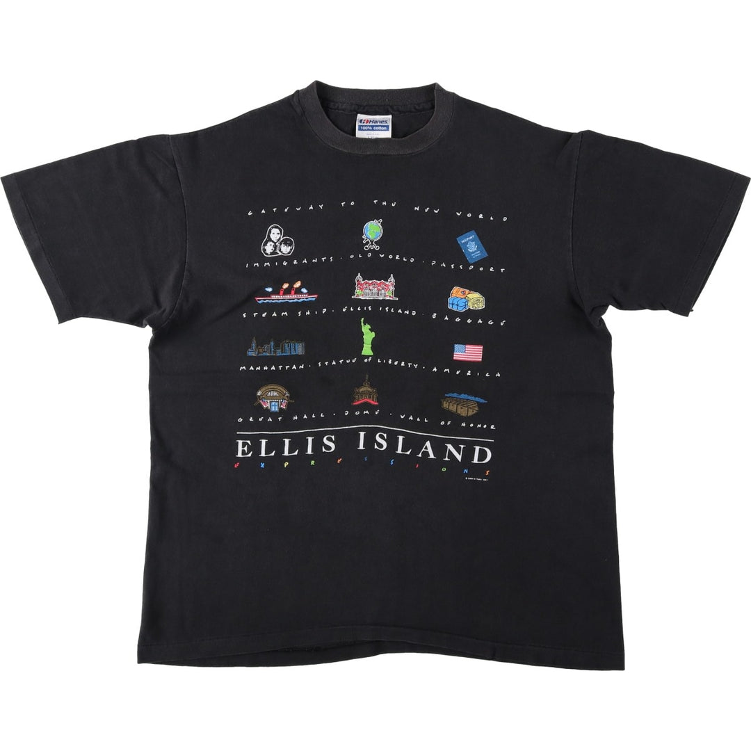 Vintage 90'S Hanes printed T-shirt, made in the USA, size L for men cotton black type Vintage Second Hand
