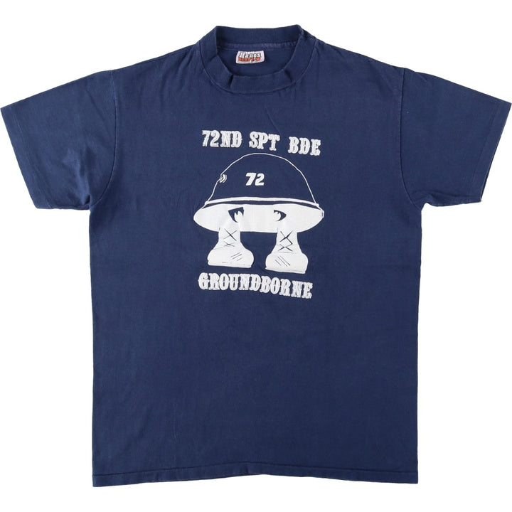 90'S Hanes BEEFY-T Printed T-shirt, Made in USA, Men's L size, Vintage cotton navy blue type Vintage Second Hand