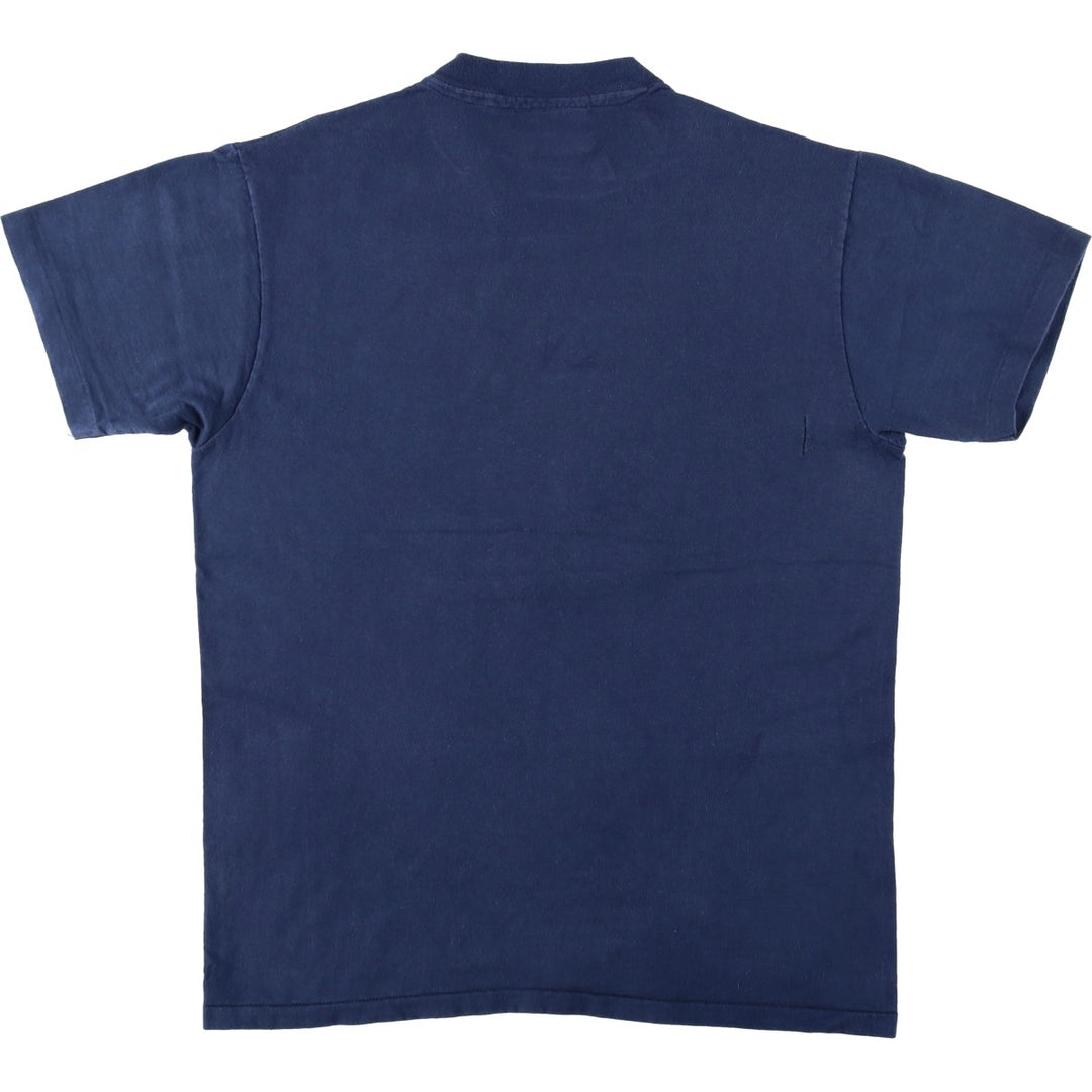90'S Hanes BEEFY-T Printed T-shirt, Made in USA, Men's L size, Vintage cotton navy blue type Vintage Second Hand