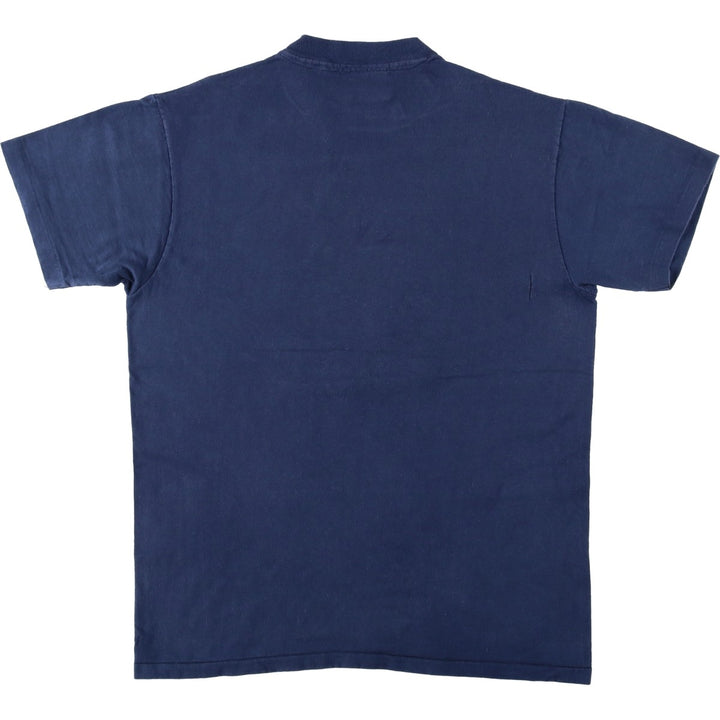 90'S Hanes BEEFY-T Printed T-shirt, Made in USA, Men's L size, Vintage cotton navy blue type Vintage Second Hand