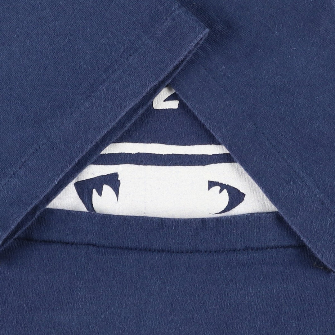 90'S Hanes BEEFY-T Printed T-shirt, Made in USA, Men's L size, Vintage cotton navy blue type Vintage Second Hand