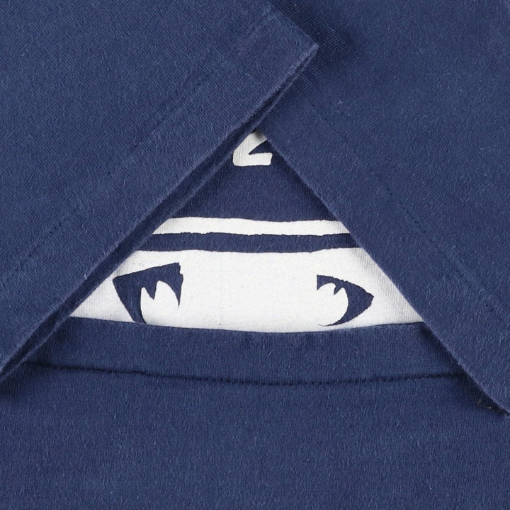 90'S Hanes BEEFY-T Printed T-shirt, Made in USA, Men's L size, Vintage cotton navy blue type Vintage Second Hand