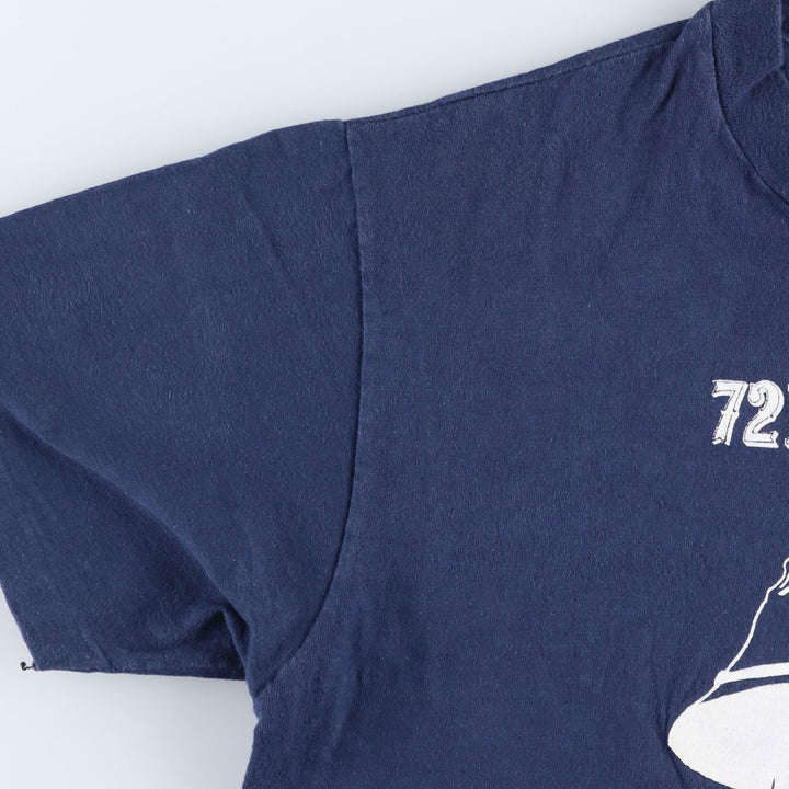 90'S Hanes BEEFY-T Printed T-shirt, Made in USA, Men's L size, Vintage cotton navy blue type Vintage Second Hand