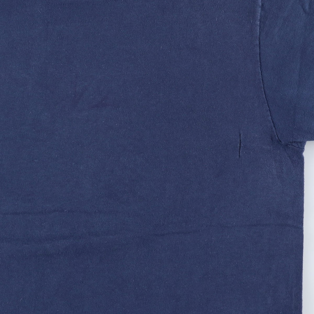 90'S Hanes BEEFY-T Printed T-shirt, Made in USA, Men's L size, Vintage cotton navy blue type Vintage Second Hand