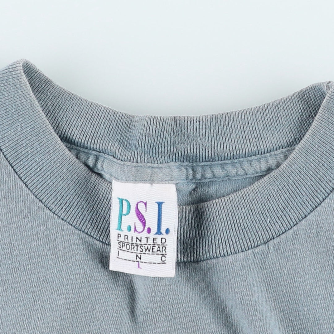 90'S PSI Print T-Shirt, Made in USA, Men's Size L (Equivalent), Vintage cotton blue type Vintage Second Hand