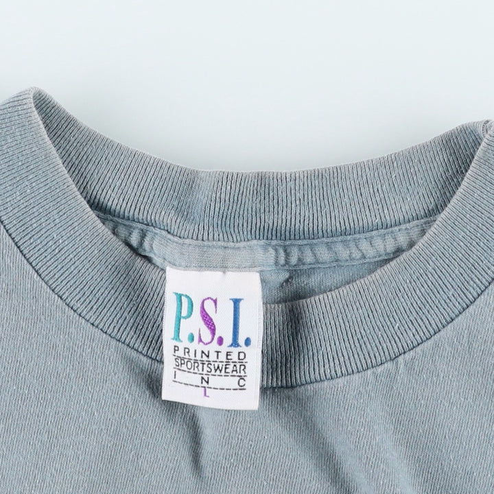 90'S PSI Print T-Shirt, Made in USA, Men's Size L (Equivalent), Vintage cotton blue type Vintage Second Hand