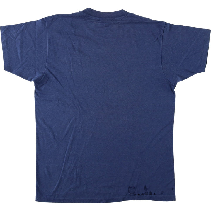 80'S Hanes Fifty-Fifty Blue Tag Printed T-Shirt Made in USA Men's L Size Vintage cotton navy blue type Vintage Second Hand