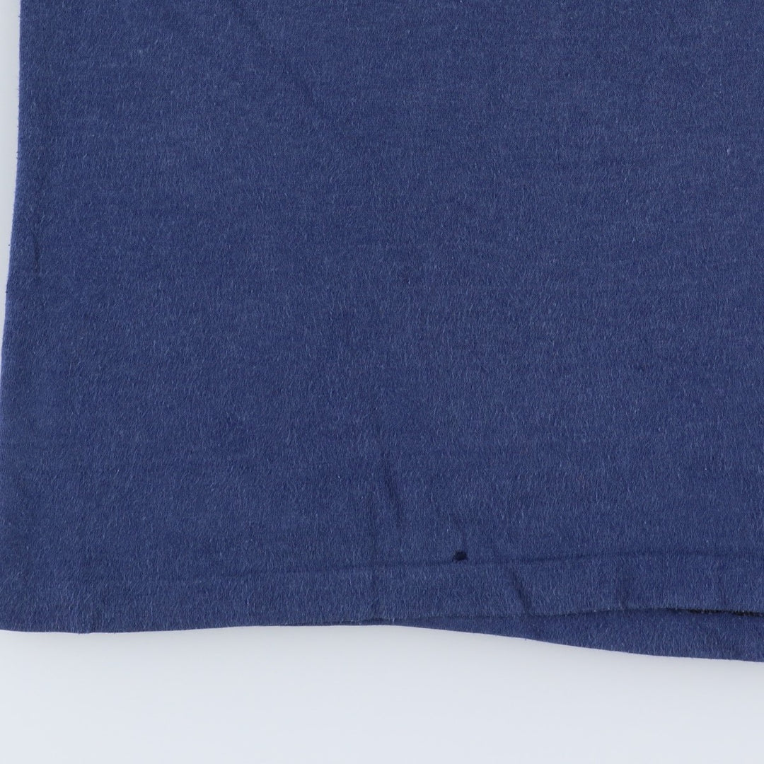 80'S Hanes Fifty-Fifty Blue Tag Printed T-Shirt Made in USA Men's L Size Vintage cotton navy blue type Vintage Second Hand