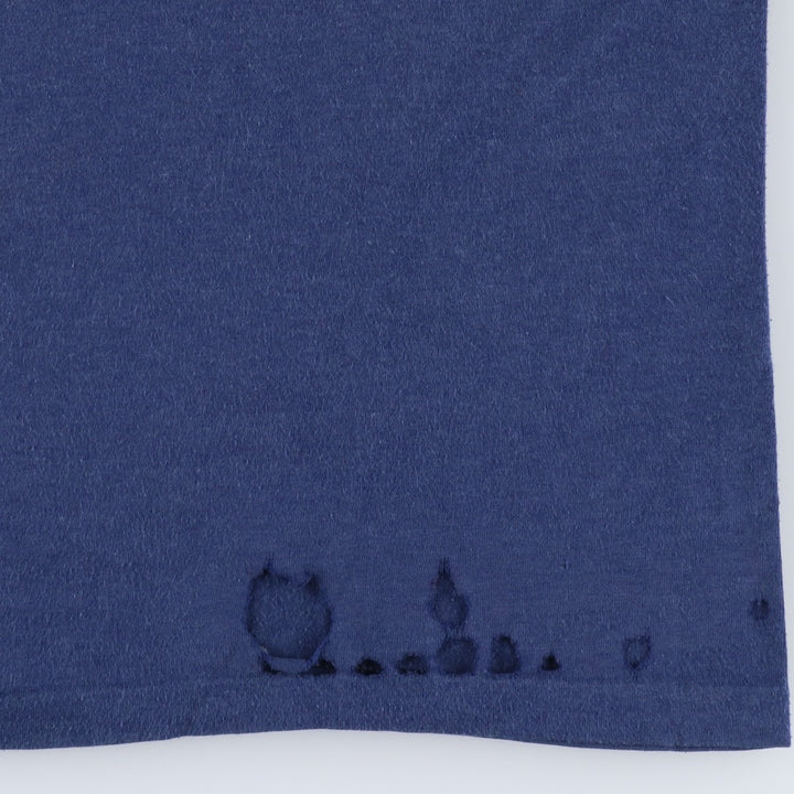 80'S Hanes Fifty-Fifty Blue Tag Printed T-Shirt Made in USA Men's L Size Vintage cotton navy blue type Vintage Second Hand
