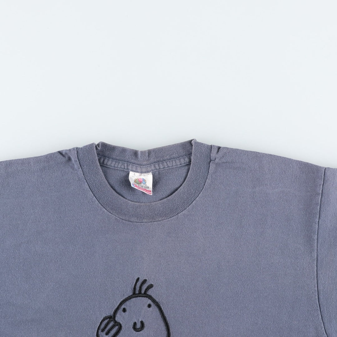 90'S Fruit of the Loom printed T-shirt, made in the USA, men's size L, vintage cotton blue type Vintage Second Hand