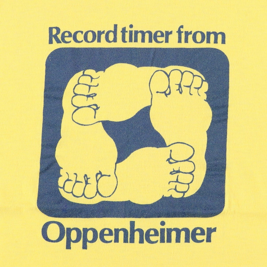 90'S Record Timer from Oppenheimer Print T-Shirt, Men's Size L (approx.), Vintage polyester yellow type Vintage Second Hand