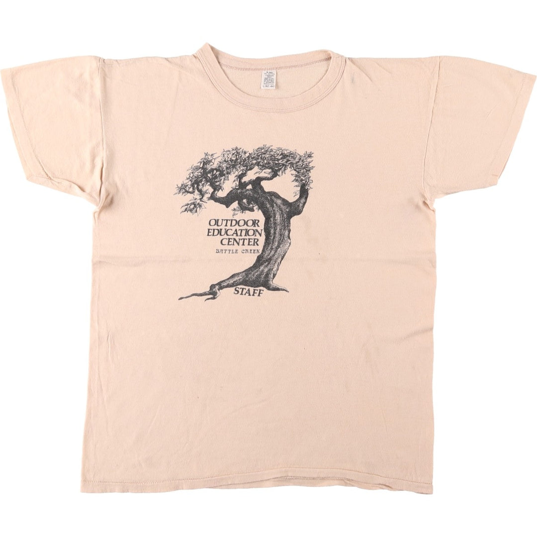 80s-90'S Battle Creek Outdoor Education Center Print T-Shirt, Made in USA, Men's Size L (Equivalent), Vintage cotton pink type Vintage Second Hand