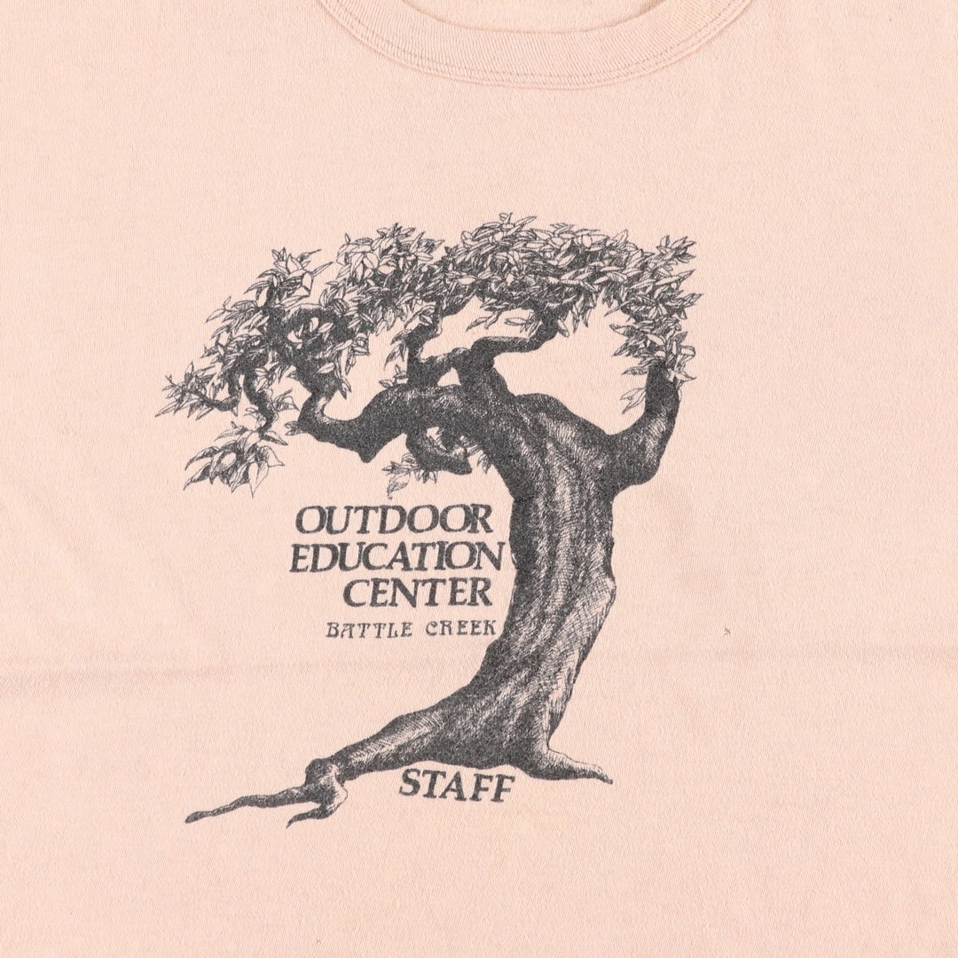 80s-90'S Battle Creek Outdoor Education Center Print T-Shirt, Made in USA, Men's Size L (Equivalent), Vintage cotton pink type Vintage Second Hand