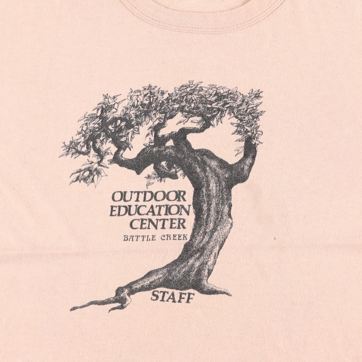 80s-90'S Battle Creek Outdoor Education Center Print T-Shirt, Made in USA, Men's Size L (Equivalent), Vintage cotton pink type Vintage Second Hand