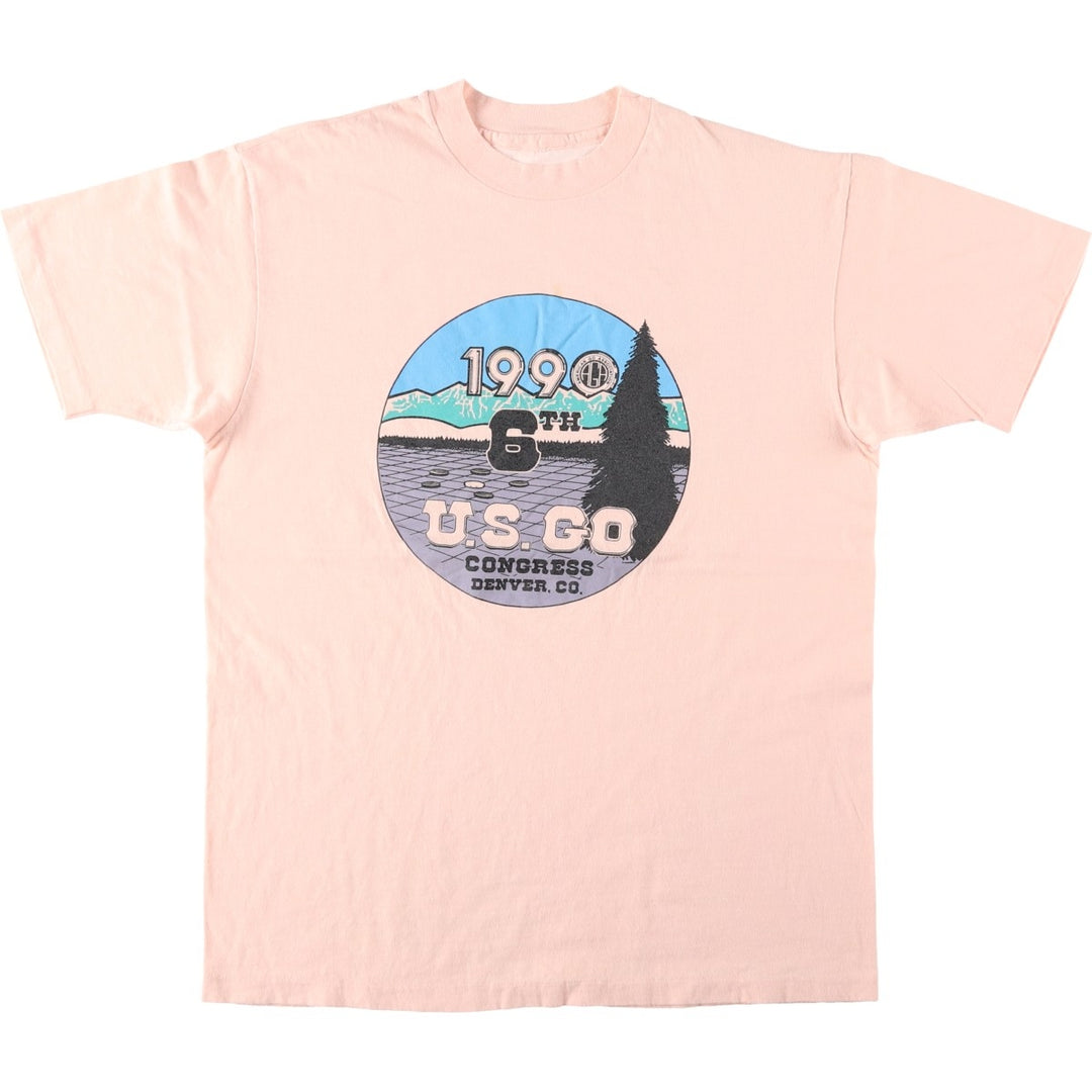90'S 6th US Go Congress Print T-Shirt, Men's Size M (Equivalent), Vintage unclear pink type Vintage Second Hand