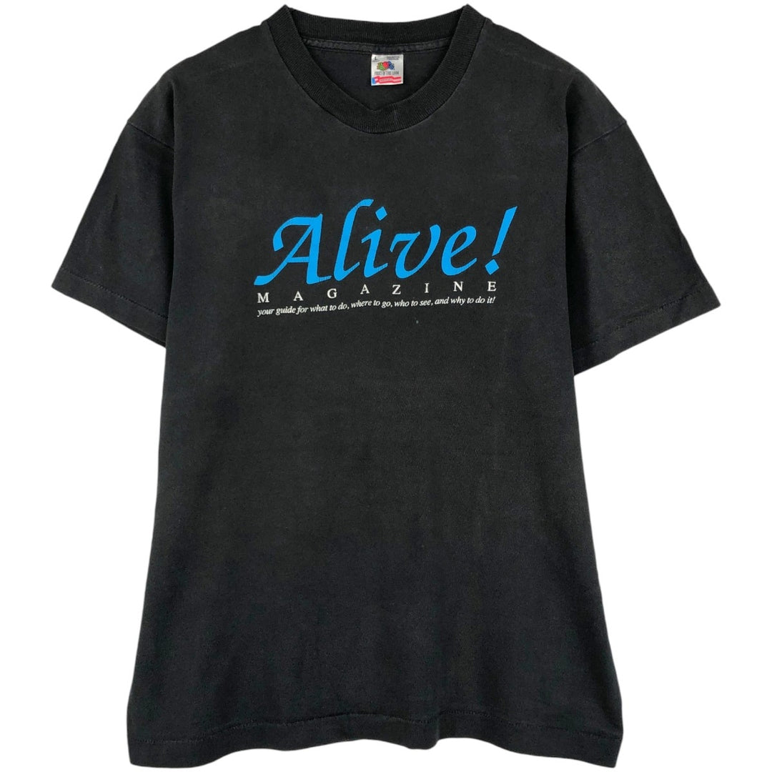 90'S Fruit of the Loom printed T-shirt, made in the USA, men's size L, vintage cotton black type Vintage Second Hand