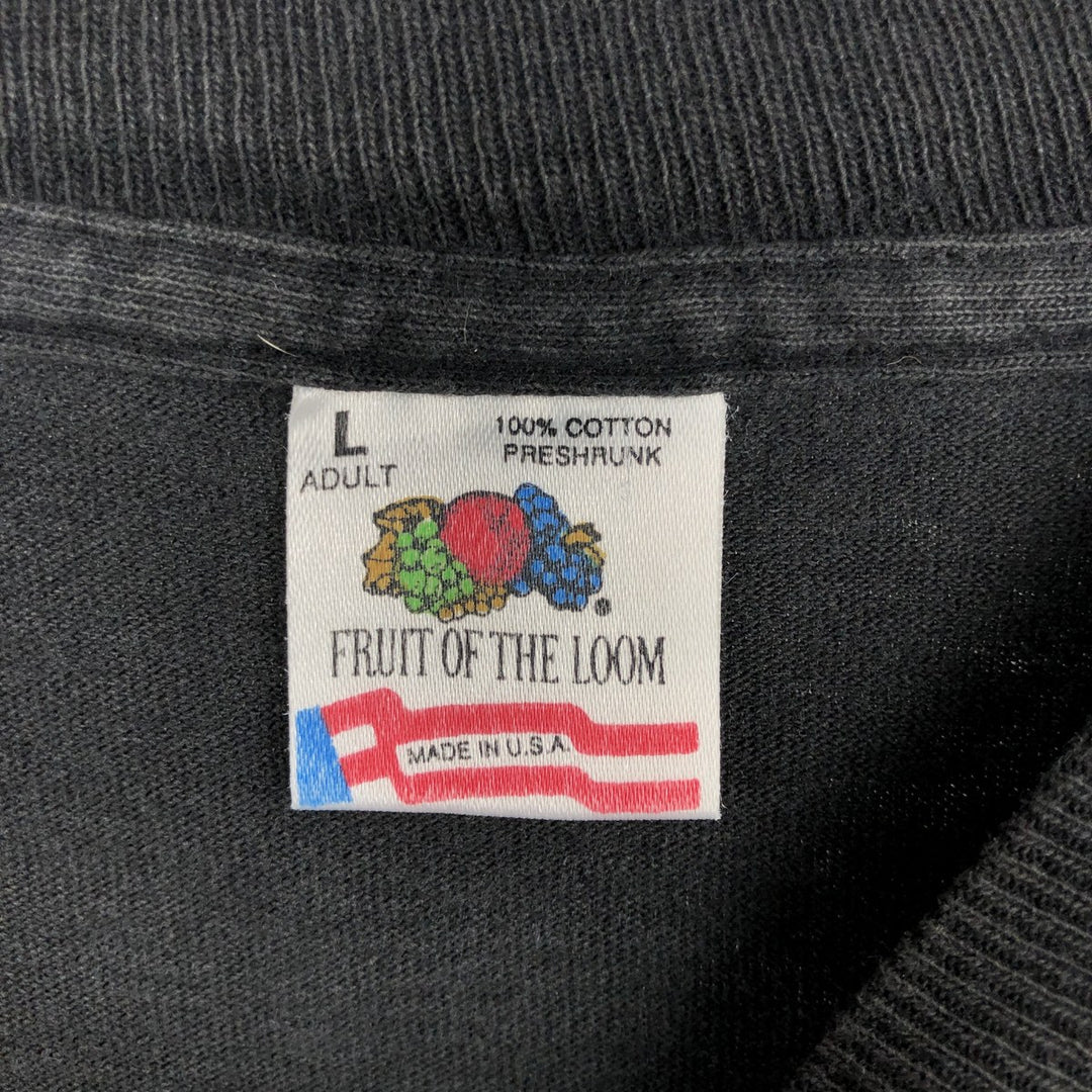 90'S Fruit of the Loom printed T-shirt, made in the USA, men's size L, vintage cotton black type Vintage Second Hand
