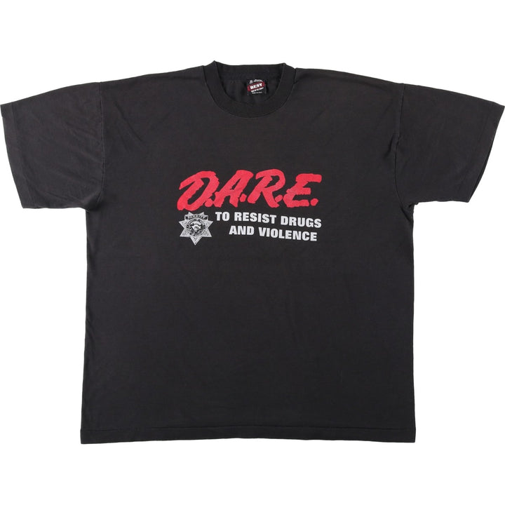 90'S Fruit of the Loom Dare Print T-Shirt, Made in USA, Men's XL equivalent, Vintage cotton black type Vintage Second Hand