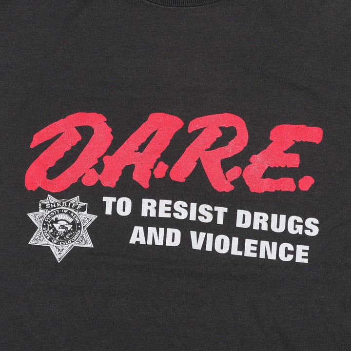 90'S Fruit of the Loom Dare Print T-Shirt, Made in USA, Men's XL equivalent, Vintage cotton black type Vintage Second Hand