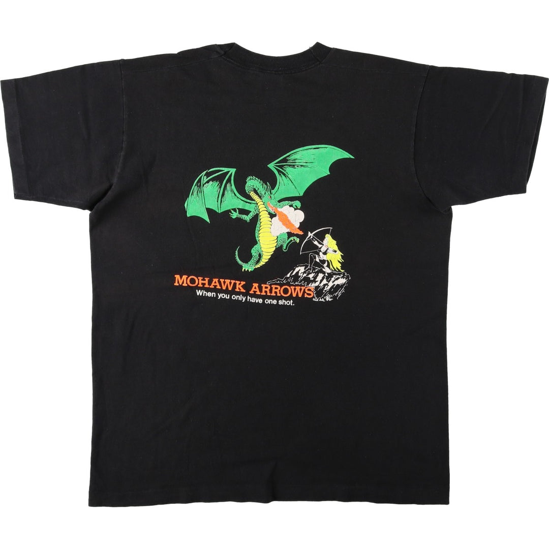 90'S Fruit of the Loom Dragon Pattern Print T-Shirt, Made in USA, Men's Size L (approx.), Vintage cotton black type Vintage Second Hand