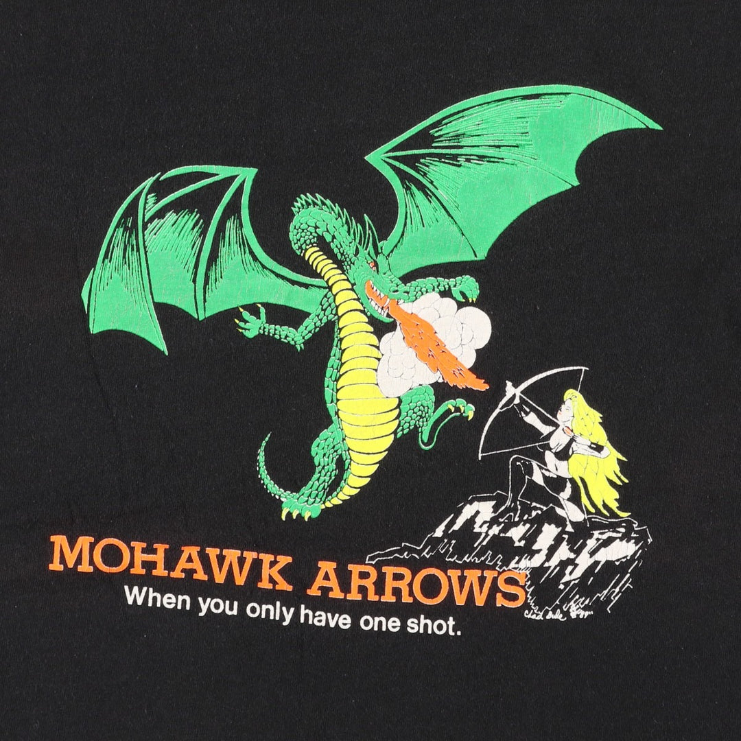 90'S Fruit of the Loom Dragon Pattern Print T-Shirt, Made in USA, Men's Size L (approx.), Vintage cotton black type Vintage Second Hand