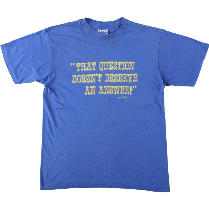 80'S Hanes Fifty-Fifty Blue Tag Message Print T-Shirt, Made in USA, Men's Size L (approx.), Vintage cotton blue type Vintage Second Hand
