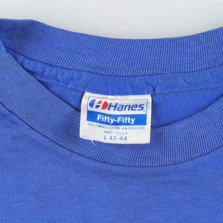 80'S Hanes Fifty-Fifty Blue Tag Message Print T-Shirt, Made in USA, Men's Size L (approx.), Vintage cotton blue type Vintage Second Hand