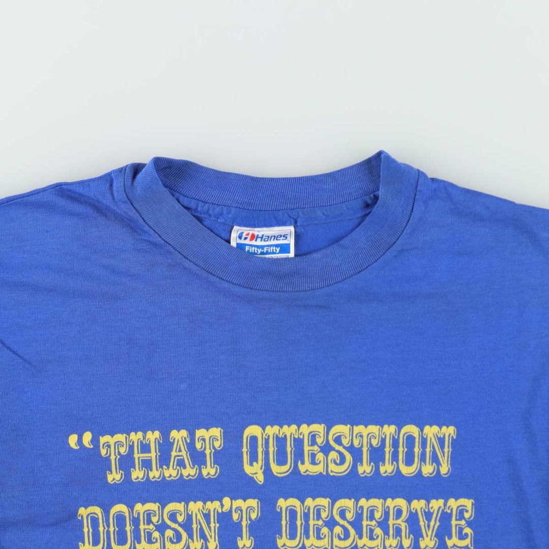 80'S Hanes Fifty-Fifty Blue Tag Message Print T-Shirt, Made in USA, Men's Size L (approx.), Vintage cotton blue type Vintage Second Hand