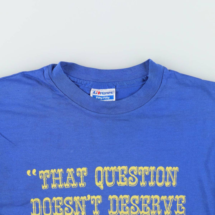 80'S Hanes Fifty-Fifty Blue Tag Message Print T-Shirt, Made in USA, Men's Size L (approx.), Vintage cotton blue type Vintage Second Hand