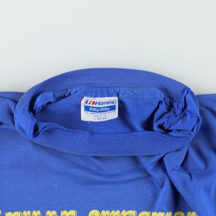 80'S Hanes Fifty-Fifty Blue Tag Message Print T-Shirt, Made in USA, Men's Size L (approx.), Vintage cotton blue type Vintage Second Hand