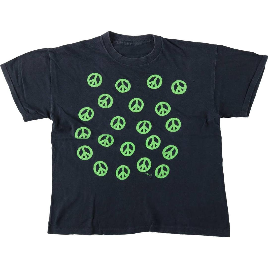 ~90'S Peace Sign Print T-Shirt, Men's Size M (Equivalent), Vintage unclear black type Vintage Second Hand