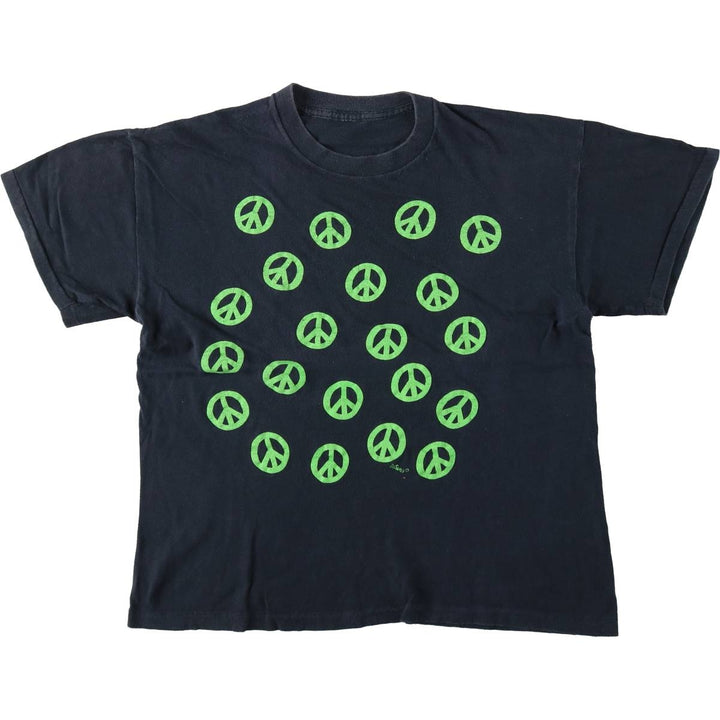 ~90'S Peace Sign Print T-Shirt, Men's Size M (Equivalent), Vintage unclear black type Vintage Second Hand