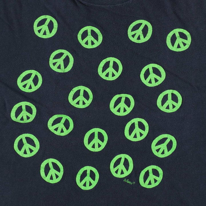 ~90'S Peace Sign Print T-Shirt, Men's Size M (Equivalent), Vintage unclear black type Vintage Second Hand