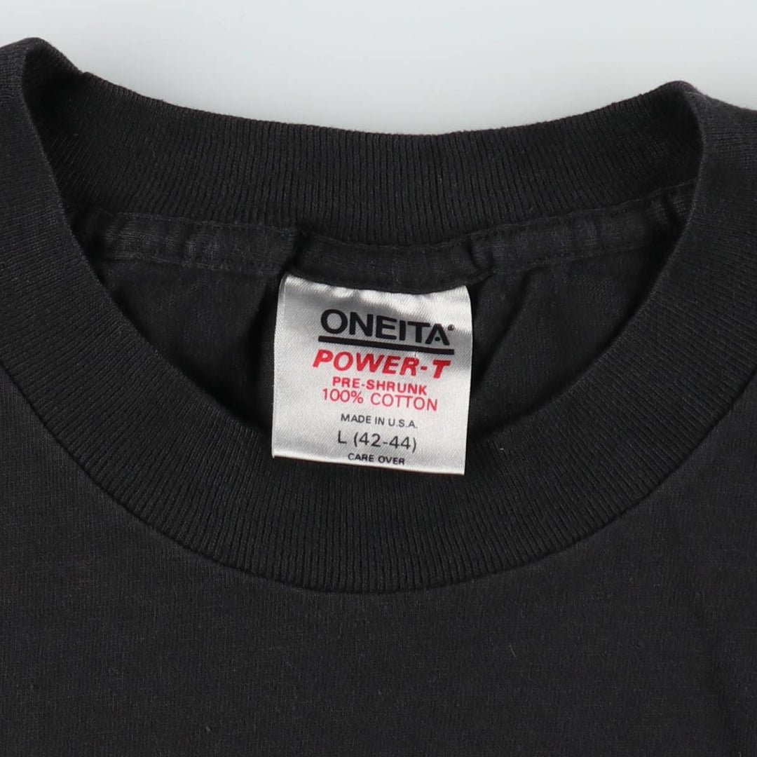80'S ONEITA Print T-Shirt, Made in USA, Men's Size L (Equivalent), Vintage cotton black type Vintage Second Hand