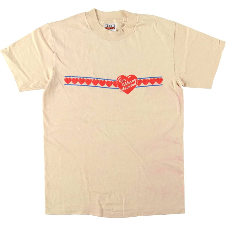 80'S Hanes BEEFY-T Orange Tag Printed T-Shirt, Made in USA, Men's Size M (approx.), Vintage cotton Beige type Vintage Second Hand