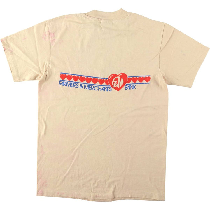80'S Hanes BEEFY-T Orange Tag Printed T-Shirt, Made in USA, Men's Size M (approx.), Vintage cotton Beige type Vintage Second Hand