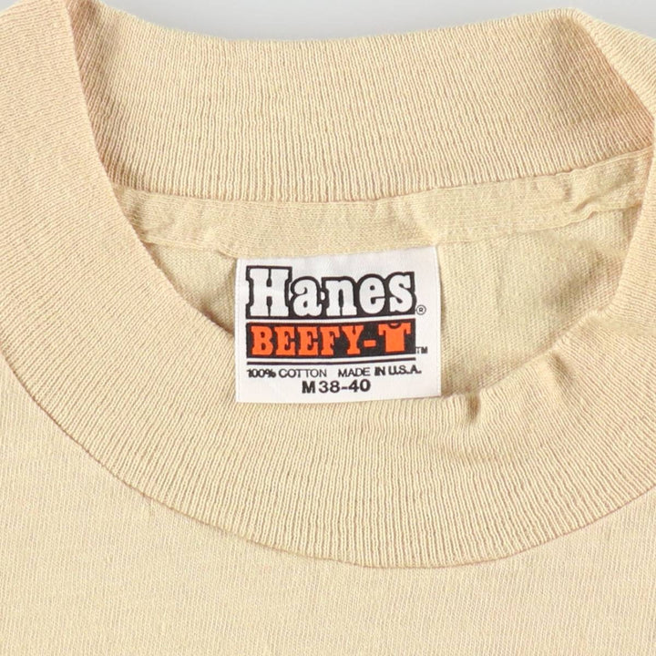 80'S Hanes BEEFY-T Orange Tag Printed T-Shirt, Made in USA, Men's Size M (approx.), Vintage cotton Beige type Vintage Second Hand