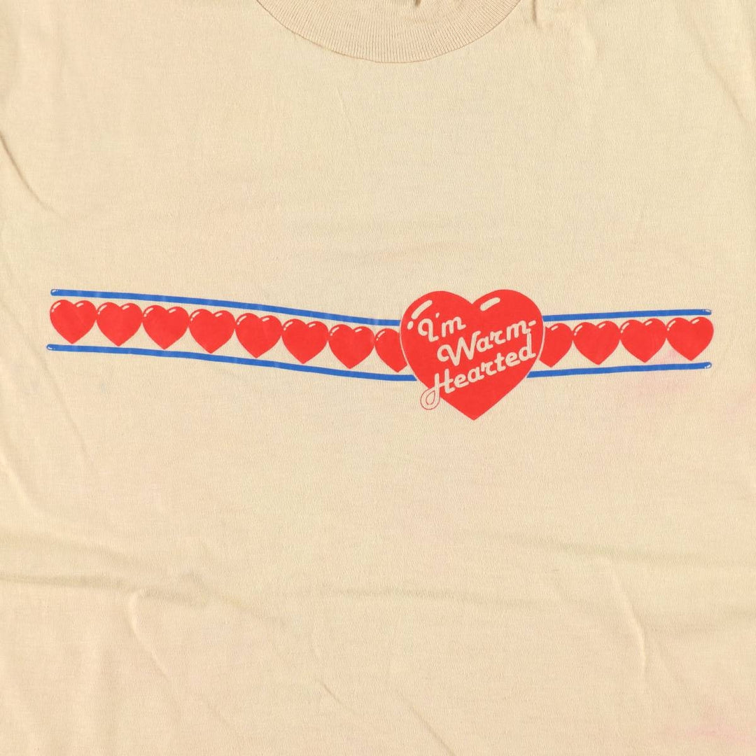 80'S Hanes BEEFY-T Orange Tag Printed T-Shirt, Made in USA, Men's Size M (approx.), Vintage cotton Beige type Vintage Second Hand