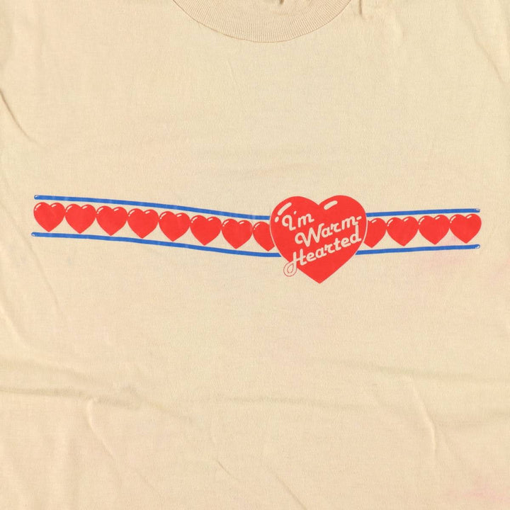 80'S Hanes BEEFY-T Orange Tag Printed T-Shirt, Made in USA, Men's Size M (approx.), Vintage cotton Beige type Vintage Second Hand