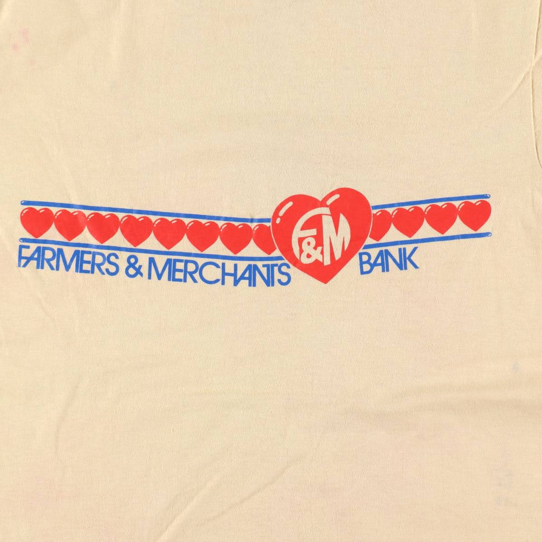 80'S Hanes BEEFY-T Orange Tag Printed T-Shirt, Made in USA, Men's Size M (approx.), Vintage cotton Beige type Vintage Second Hand