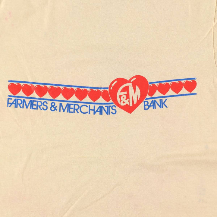 80'S Hanes BEEFY-T Orange Tag Printed T-Shirt, Made in USA, Men's Size M (approx.), Vintage cotton Beige type Vintage Second Hand