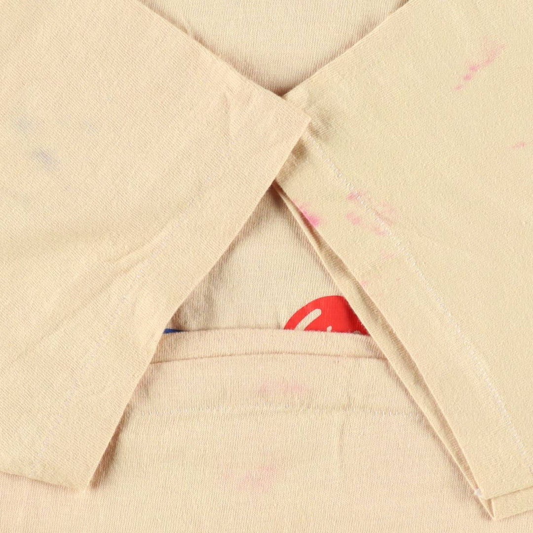 80'S Hanes BEEFY-T Orange Tag Printed T-Shirt, Made in USA, Men's Size M (approx.), Vintage cotton Beige type Vintage Second Hand